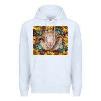 White merino ram with sunflowers and gemstone mousepad Premium Hoodie - BarkalooDesign