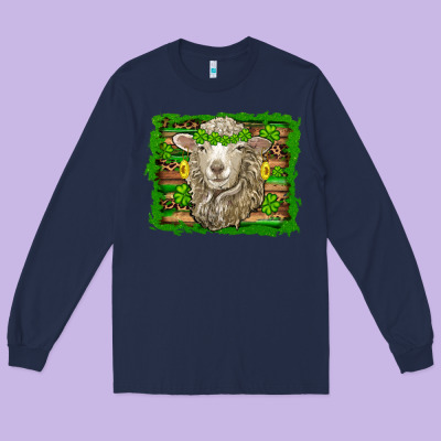 St Patricks Day Sheep Shamrock Gold  Serape Leopard Glitter Long Sleeve Tee Designed By Artiststas