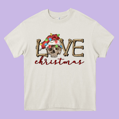 Skull Love Christmas Heavy Core Tee Designed By Fadigitalartstudio