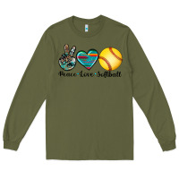 Army Green peace love softball Long Sleeve Tee - Artiststas