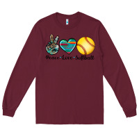 Burgundy peace love softball Long Sleeve Tee - Artiststas