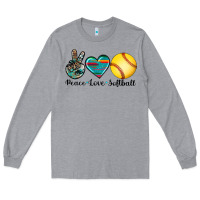 Heather Grey peace love softball Long Sleeve Tee - Artiststas
