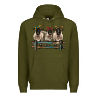 Army Green 3 sheeps suffolk ewe with bandanas and fence Premium Hoodie - BarkalooDesign