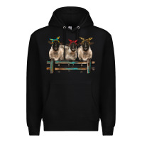 Black 3 sheeps suffolk ewe with bandanas and fence Premium Hoodie - BarkalooDesign