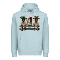 Blue Mist 3 sheeps suffolk ewe with bandanas and fence Premium Hoodie - BarkalooDesign
