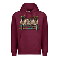 Burgundy 3 sheeps suffolk ewe with bandanas and fence Premium Hoodie - BarkalooDesign