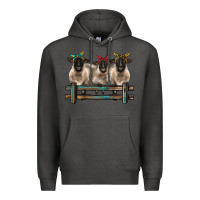 Charcoal Heather 3 sheeps suffolk ewe with bandanas and fence Premium Hoodie - BarkalooDesign