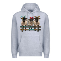 Heather Grey 3 sheeps suffolk ewe with bandanas and fence Premium Hoodie - BarkalooDesign