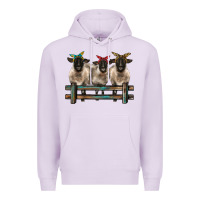 Lilac 3 sheeps suffolk ewe with bandanas and fence Premium Hoodie - BarkalooDesign