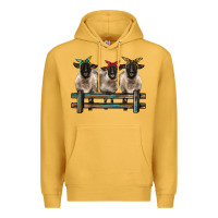 Mustard 3 sheeps suffolk ewe with bandanas and fence Premium Hoodie - BarkalooDesign