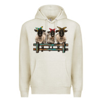 Oatmeal Heather 3 sheeps suffolk ewe with bandanas and fence Premium Hoodie - BarkalooDesign