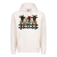 Pale Pink 3 sheeps suffolk ewe with bandanas and fence Premium Hoodie - BarkalooDesign
