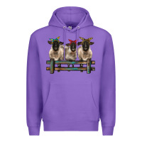 Purple 3 sheeps suffolk ewe with bandanas and fence Premium Hoodie - BarkalooDesign