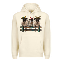 Sandshell 3 sheeps suffolk ewe with bandanas and fence Premium Hoodie - BarkalooDesign