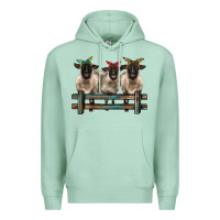 Seafoam 3 sheeps suffolk ewe with bandanas and fence Premium Hoodie - BarkalooDesign