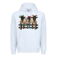 White 3 sheeps suffolk ewe with bandanas and fence Premium Hoodie - BarkalooDesign