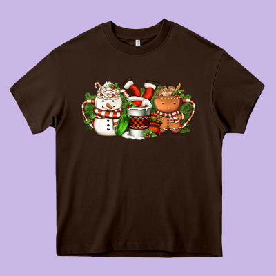 Christmas Coffee Cups Heavy Core Tee Designed By Fadigitalartstudio