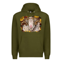 Army Green merino ram with sunflowers Premium Hoodie - BarkalooDesign