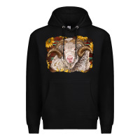 Black merino ram with sunflowers Premium Hoodie - BarkalooDesign