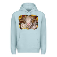 Blue Mist merino ram with sunflowers Premium Hoodie - BarkalooDesign