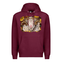 Burgundy merino ram with sunflowers Premium Hoodie - BarkalooDesign
