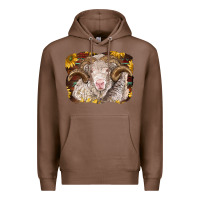 Chestnut merino ram with sunflowers Premium Hoodie - BarkalooDesign