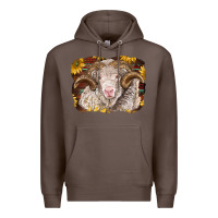 Coffee merino ram with sunflowers Premium Hoodie - BarkalooDesign
