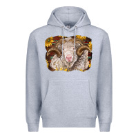 Heather Grey merino ram with sunflowers Premium Hoodie - BarkalooDesign