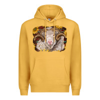 Mustard merino ram with sunflowers Premium Hoodie - BarkalooDesign