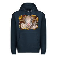 Navy merino ram with sunflowers Premium Hoodie - BarkalooDesign