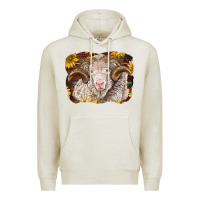Oatmeal Heather merino ram with sunflowers Premium Hoodie - BarkalooDesign