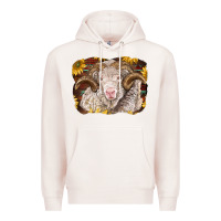 Pale Pink merino ram with sunflowers Premium Hoodie - BarkalooDesign