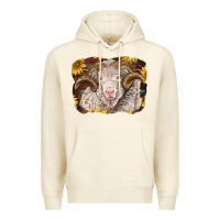 Sandshell merino ram with sunflowers Premium Hoodie - BarkalooDesign