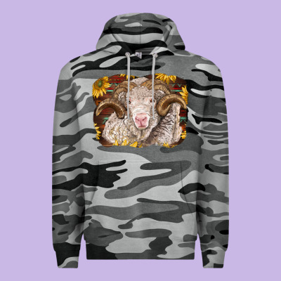Merino Ram With Sunflowers Premium Hoodie Designed By Barkaloodesign