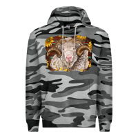 Slate Camo merino ram with sunflowers Premium Hoodie - BarkalooDesign