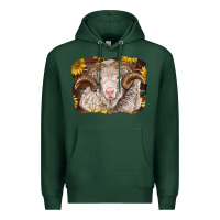 Sports Green merino ram with sunflowers Premium Hoodie - BarkalooDesign