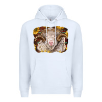 White merino ram with sunflowers Premium Hoodie - BarkalooDesign