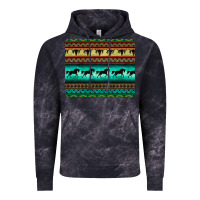 Cloud Black turquoise horse and bullskull aztec  pattern Vintage Hoodie - BarkalooDesign