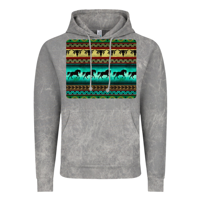 Turquoise Horse And Bullskull Aztec  Pattern Vintage Hoodie by BarkalooDesign | Teevron
