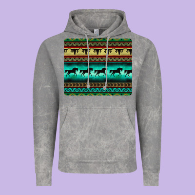 Turquoise Horse And Bullskull Aztec  Pattern Vintage Hoodie Designed By Barkaloodesign