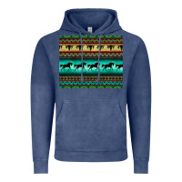 Vintage Denim turquoise horse and bullskull aztec  pattern Vintage Hoodie - BarkalooDesign