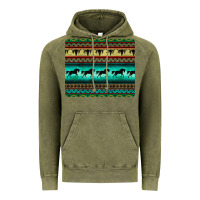Vintage Olive turquoise horse and bullskull aztec  pattern Vintage Hoodie - BarkalooDesign