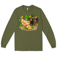Army Green st patricks day farm chicken rooster chick  shamrock gold Long Sleeve Tee - Artiststas