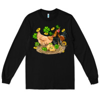 Black st patricks day farm chicken rooster chick  shamrock gold Long Sleeve Tee - Artiststas
