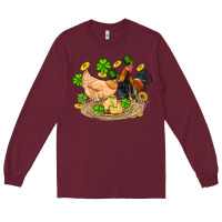 Burgundy st patricks day farm chicken rooster chick  shamrock gold Long Sleeve Tee - Artiststas