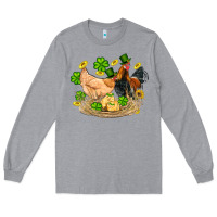 Heather Grey st patricks day farm chicken rooster chick  shamrock gold Long Sleeve Tee - Artiststas