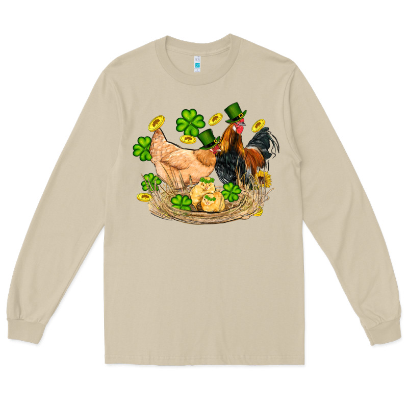 St Patricks Day Farm Chicken Rooster Chick  Shamrock Gold Long Sleeve Tee by Artiststas | Teevron