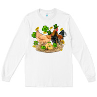 White st patricks day farm chicken rooster chick  shamrock gold Long Sleeve Tee - Artiststas