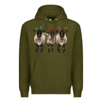 Army Green 3 sheeps suffolk ewe with bandana Premium Hoodie - BarkalooDesign