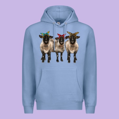 3 Sheeps Suffolk Ewe With Bandana Premium Hoodie Designed By Barkaloodesign